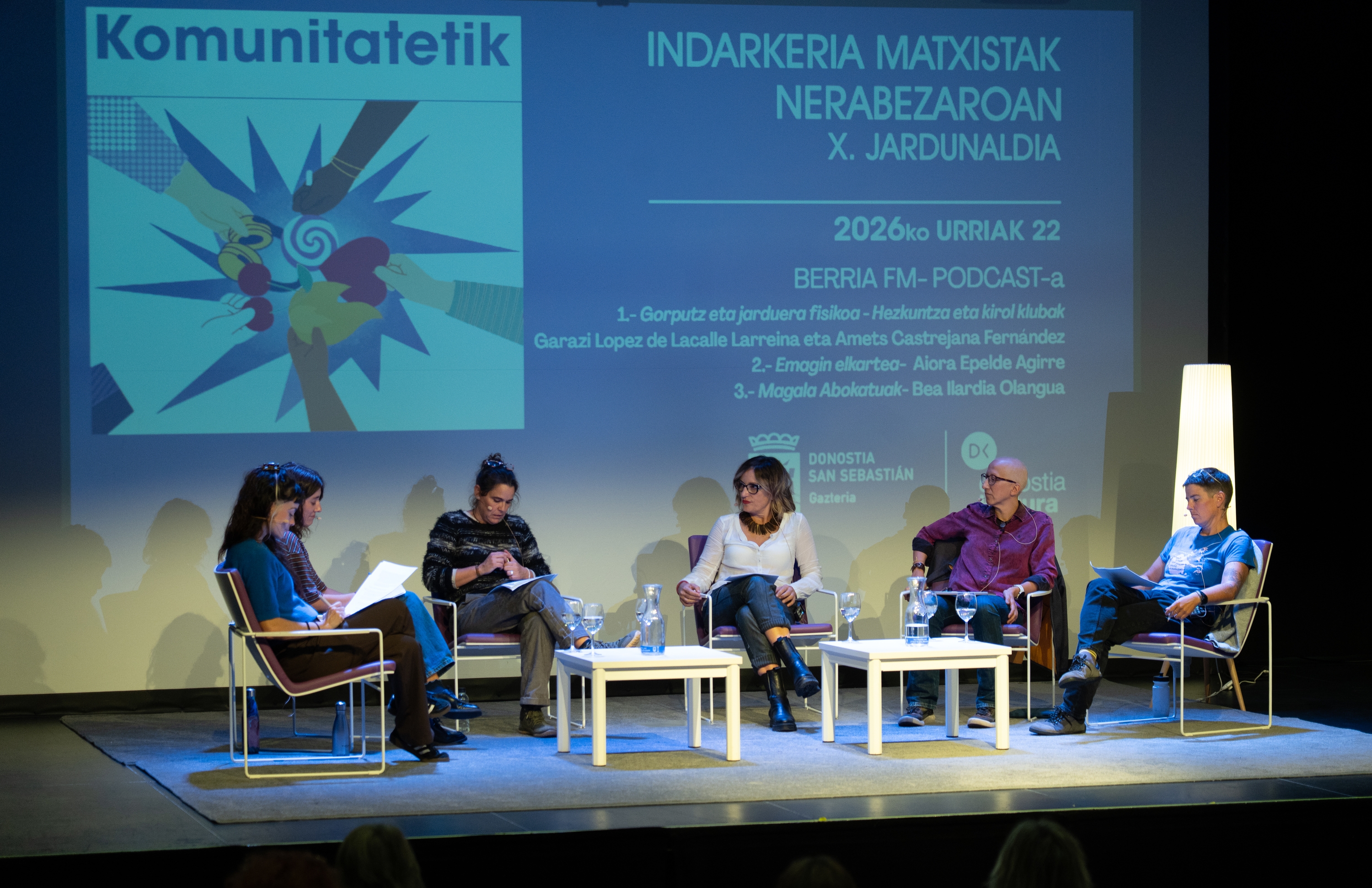 Eslava, Rey, Epelde, Ilardia, Castrejana eta Lopez de Lacalle, gaur, Intxaurrondoko Kultur Etxean. ANDONI CANELLADA / FOKU
