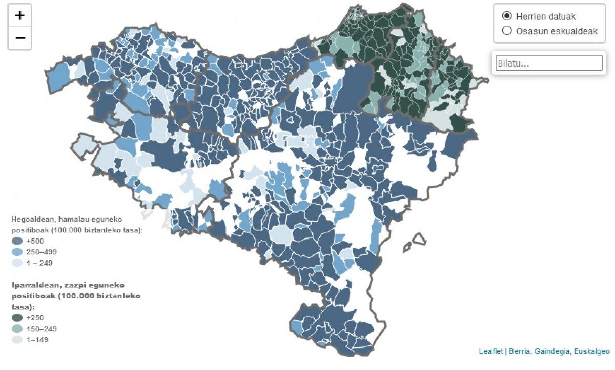 BERRIAren koronabirusaren datuen orrialdean ikus daitekeen grafikoetako bat.