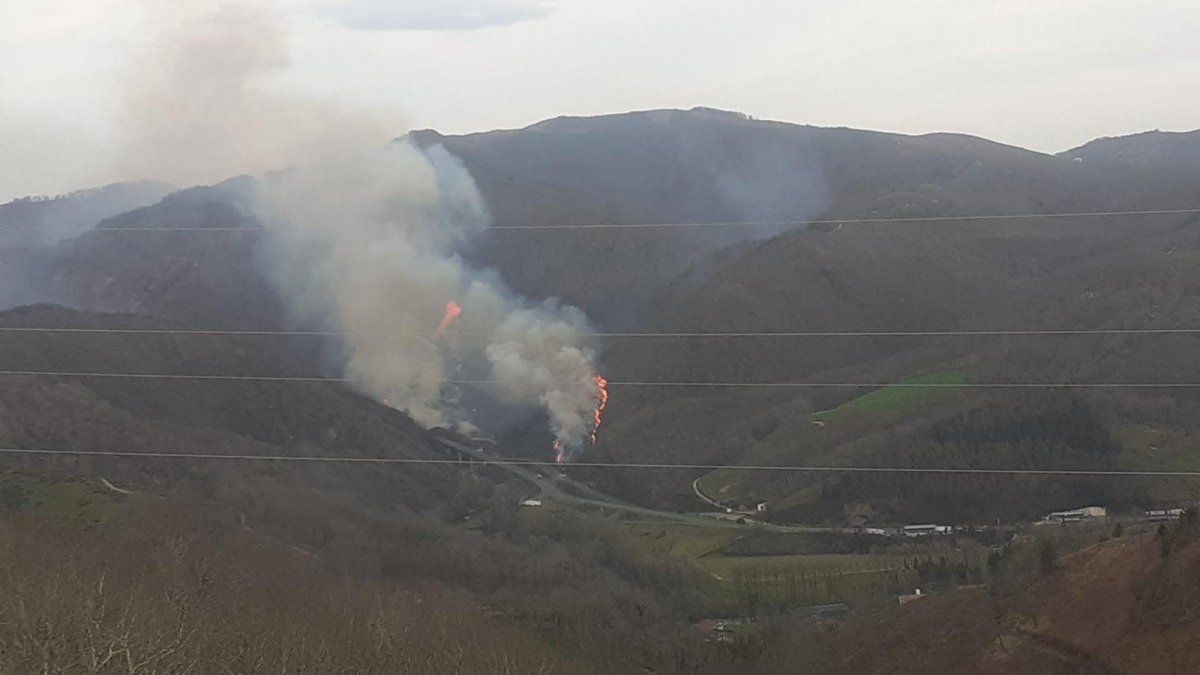 Sutea bat piztu da Beran (Nafarroa), Irungo (Gipuzkoa) Bidasoa auzora bidean. BERRIA