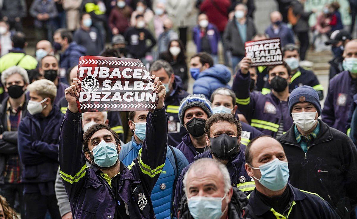 Tubacexeko langileeak protestan, aurreko astean Aiaraldea eskualdean egindako manifestazioan. MARISOL RAMIREZ/FOKU