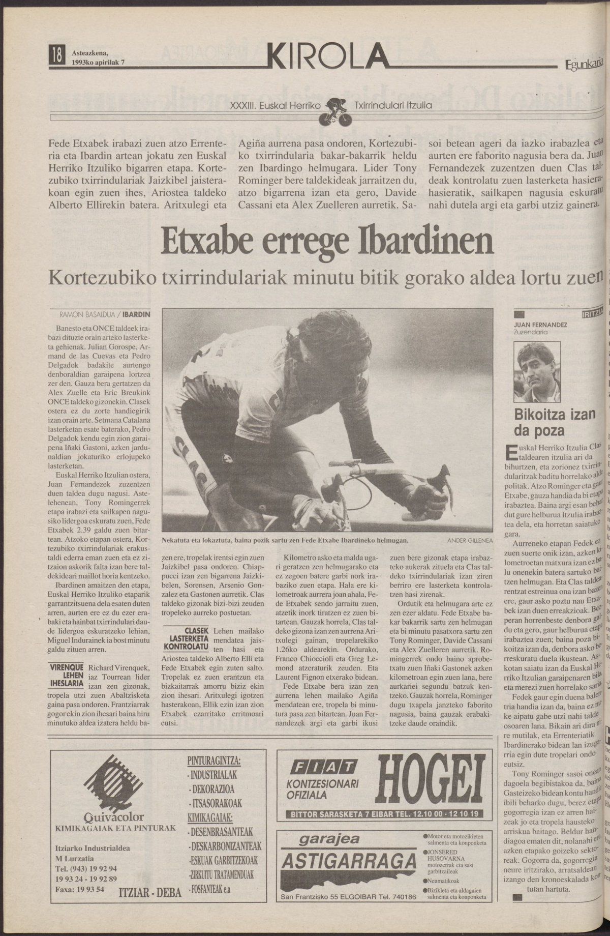 Etxaberen garaipena 'Euskaldunon Egunkaria'-n (1993-IV-7). BERRIA