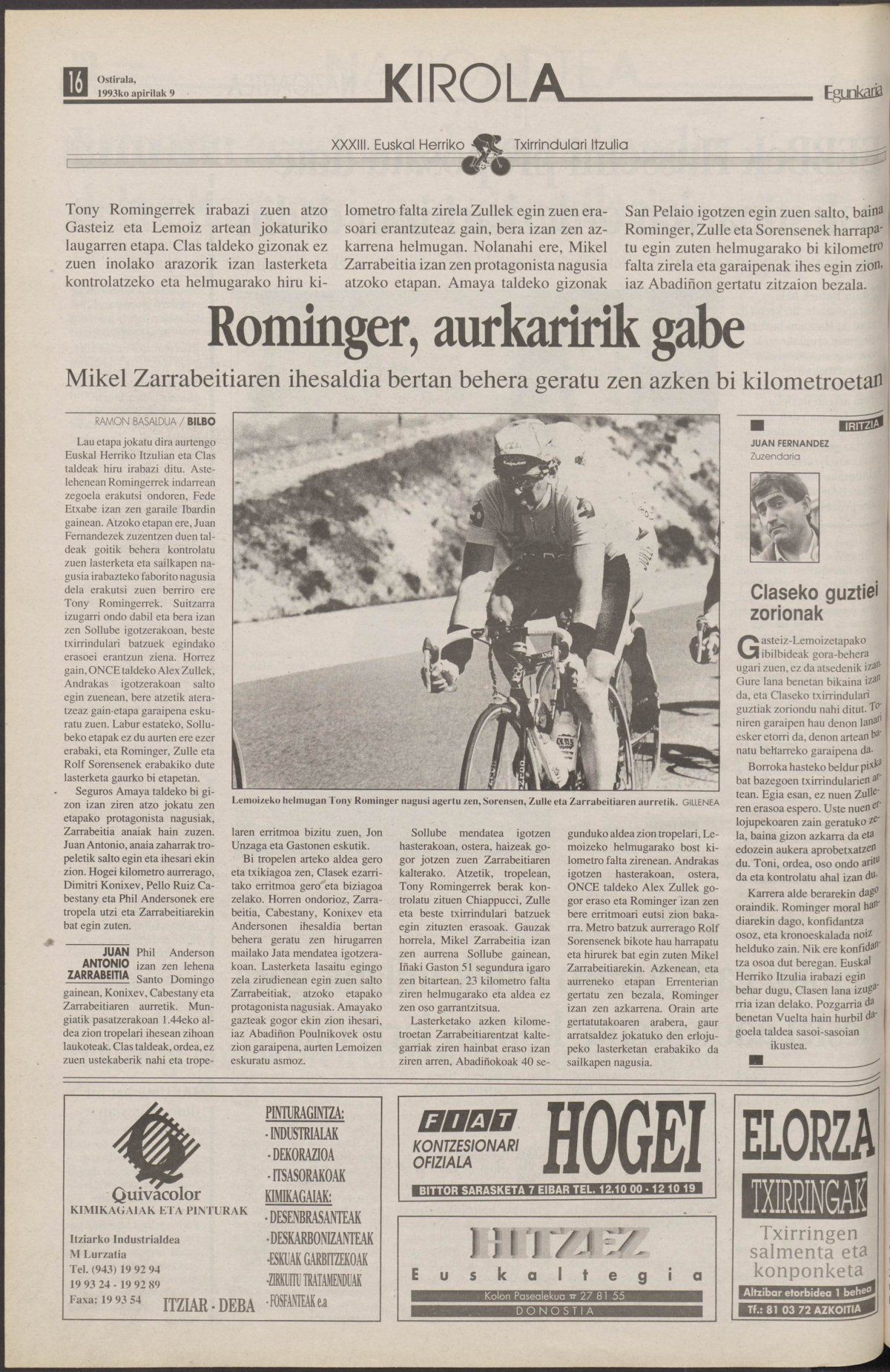 Itzuliko laugarren etapa 'Euskaldunon Egunkaria'-n (1993-IV-8). BERRIA