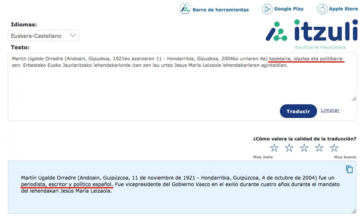 Martin Ugalderen kasuan ere, espainiarra dela dio itzultzaileak. BERRIA